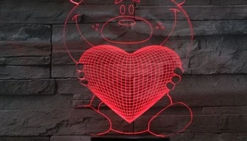 Мишка сердце 3d лампа