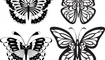 Макет "Набор черно-белых бабочек татуировки"