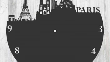 Макет "Париж франция виниловая пластинка настенные часы шаблон"