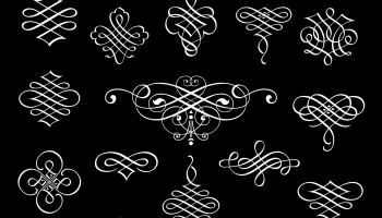 Макет "Векторные элементы каллиграфического дизайна, изолированные на черном фоне"