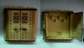 Макет "Деревянный шкаф для ключей с крючками настенный ключница коробка 3 мм"