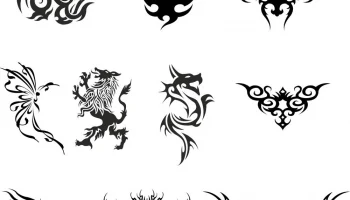 Силуэт дракона татуировки вектор набор