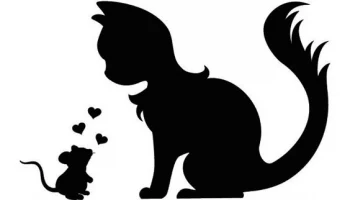 Макет "Симпатичная настенная татуировка мышь и кошка в любви силуэт"