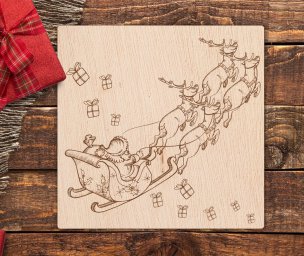 Макет "Лазерная гравировка рождественская тема Санта Клаус оленьи сани" 0