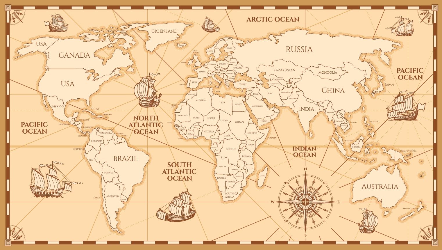 Карта мира в стиле ретро