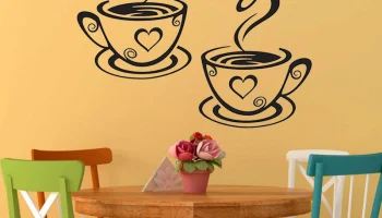 Макет "Пара кофейных чашек кафе чай наклейки на стену кафе арт"