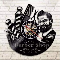 Макет "Настенные часы с виниловой пластинкой с логотипом парикмахерской" 0