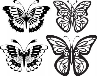 Макет "Набор черно-белых бабочек татуировки" 0