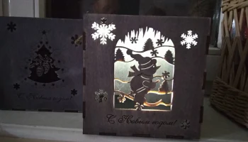 Макет "Деревянная подарочная коробка снеговик идея подарка шаблон"