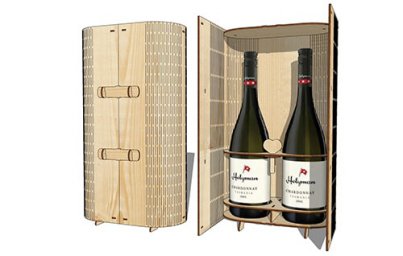 Макет "Двойной винный ящик деревянный две бутылки вина подарочный ящик 3 мм фанера" 0