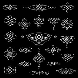 Макет "Векторные элементы каллиграфического дизайна, изолированные на черном фоне" 0