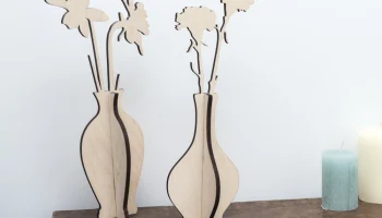 Макет "Деревянная ваза с цветами для украшения дома"