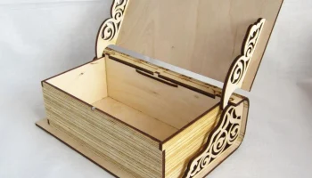 Макет "Деревянная коробка в форме книги с гравировкой и крышкой"