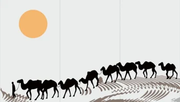 Макет "Пескоструйный рисунок верблюды в пустыне деколь"