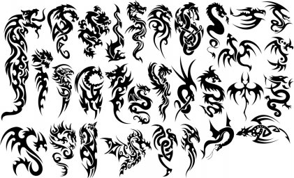 Макет "Китайские драконы племенные татуировки векторы набор" 0