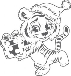Макет "Счастливый новый год 2022 милый тигр с подарочной коробкой" 1