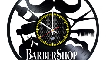 Макет "Винтажные настенные часы с виниловыми пластинками для декора парикмахерской"