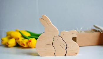 Макет "Деревянный кролик головоломка кролик семья пасха дети подарок игрушки"
