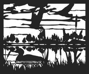 Макет "30 x 36 утки гуси озеро деревья плазменный арт" 0