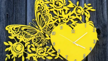 Макет "Декор настенные часы с бабочкой сердце и цветы"