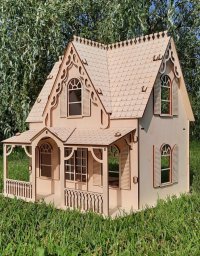 Макет "Двухэтажный деревянный игрушечный дом 2-этажный кукольный домик" 2