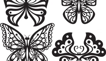 Макет "Красивые бабочки в монохромном стиле для татуировки"