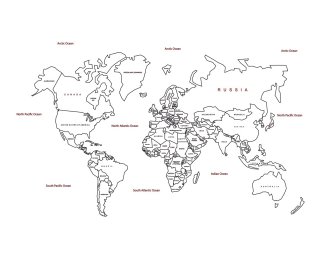 Макет "Карта мира с названиями стран" 0