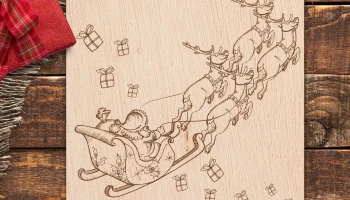 Макет "Лазерная гравировка рождественская тема Санта Клаус оленьи сани"