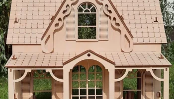 Макет "Двухэтажный деревянный игрушечный дом 2-этажный кукольный домик"