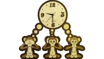 Макет "Шаблон часов с тремя обезьянами"