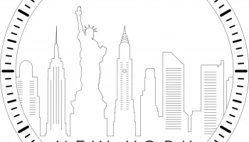 Макет "Шаблон настенных часов с горизонтом Нью-Йорка"