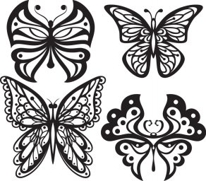Макет "Красивые бабочки в монохромном стиле для татуировки" 0