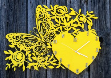Макет "Декор настенные часы с бабочкой сердце и цветы" 0