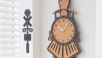 Макет "Деревянный поезд настенные часы детская комната декор стены"