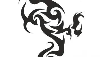 Черно-белая татуировка дракона вектор #74372424
