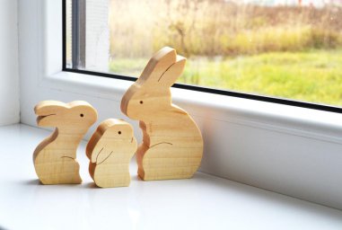 Деревянный кролик головоломка кролик семья пасха дети подарок игрушки 1