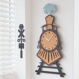 Макет "Деревянный поезд настенные часы детская комната декор стены" 0