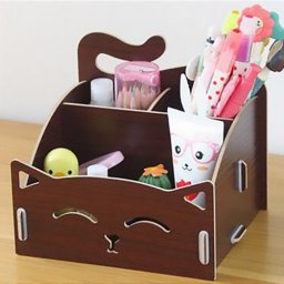 Макет "Симпатичный кот деревянный ящик для хранения офисный настольный косметический органайзер" 0