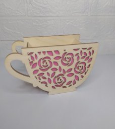 Макет "Деревянный цветочный горшок с чайной чашкой" 0