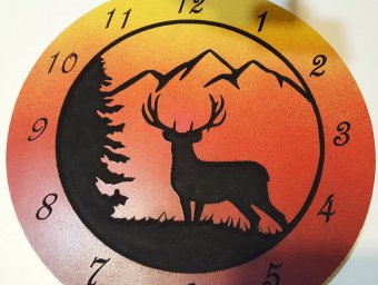 Макет "Деревянные часы с оленями 12 дюймов" 0