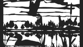 Макет "30 x 36 утки гуси озеро деревья плазменный арт"