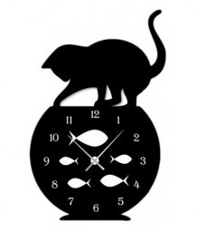 Макет "Озорной кот аквариум современные настенные часы домашний декор" 0