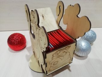 Макет "Деревянный ящик для хранения чайных пакетиков органайзер для чайных пакетиков 3 мм" 2
