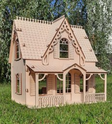Макет "Двухэтажный деревянный игрушечный дом 2-этажный кукольный домик" 1