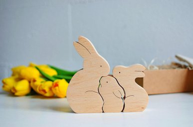 Деревянный кролик головоломка кролик семья пасха дети подарок игрушки 0