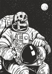 Линогравюра скелета астронавта 0