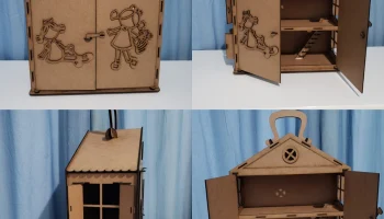 Макет "Портативный деревянный кукольный домик с работающими дверями"