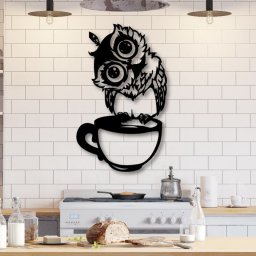 Макет "Настенный арт сова на кухне, сидящая на чашке" 0