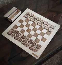 Макет "Деревянная шахматная доска и фигуры" 0