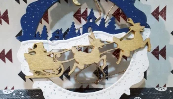 Макет "Санта сани и олени настенный декор Новогодний декор"